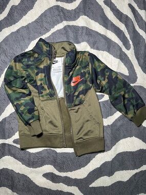 Nike Green Camo Zip Jacket with Orange Logo